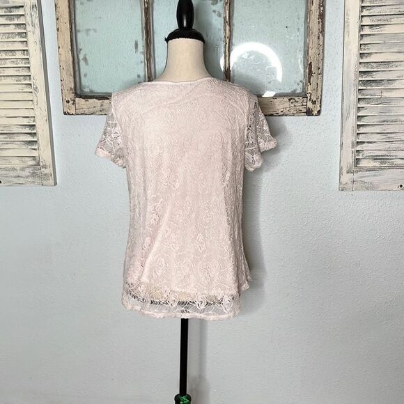 Leo & Nicole Women's Blouse Short Sleeve Lace Top White Size Extra Large - Picture 5 of 10